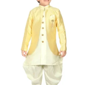 Boys Golden Ethnic Kurta & Silk Pajama Set – Kids Boutique Wear