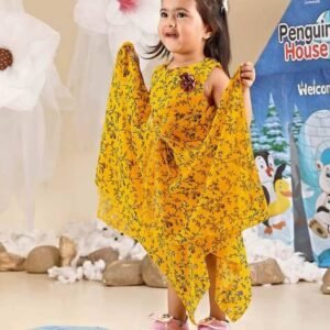 🌼 Cute Baby Frock – Yellow Floral Print