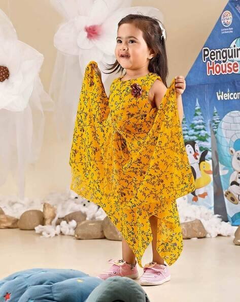 🌼 Cute Baby Frock – Yellow Floral Print