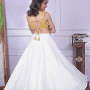 Golden Pleated Skirt with White Designer Top – Kids Boutique Ethnic Wear