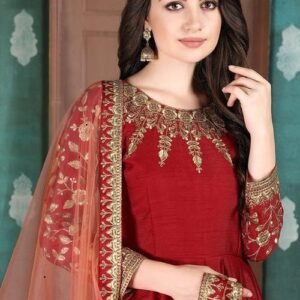 🌺 Elegant Anarkali Suit – Maroon with Golden Embroidery