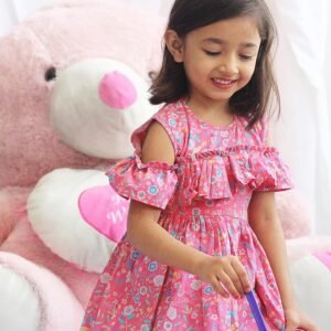 🌸 Soft Cotton Baby Frock – Pink Floral Design