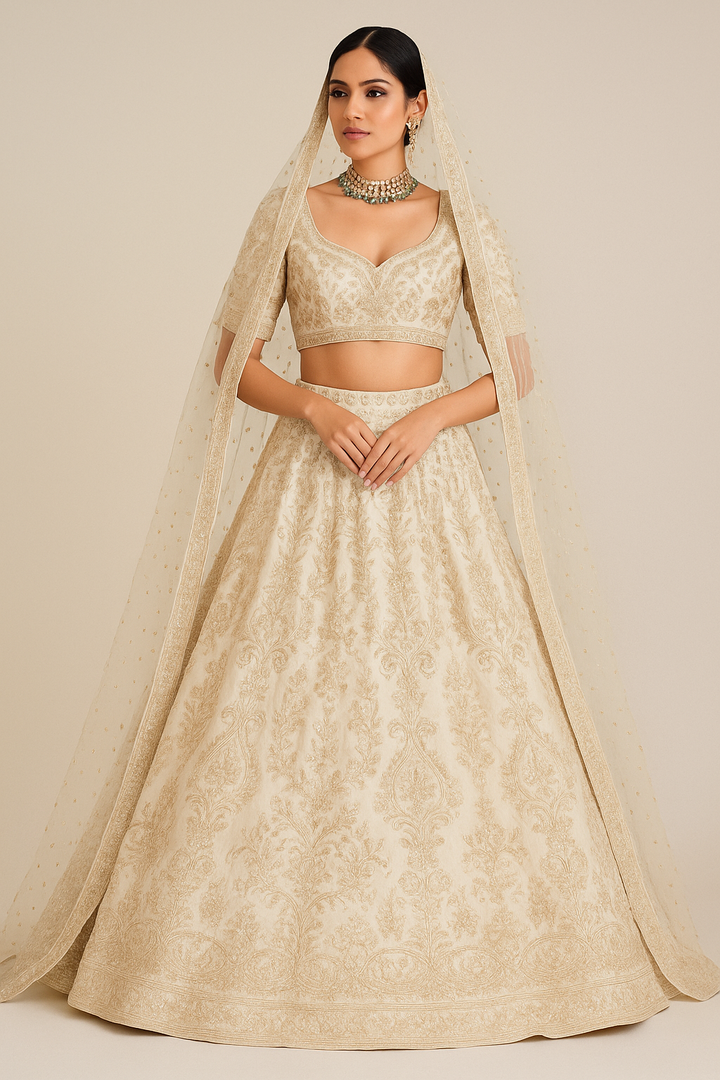 Ivory Elegance Embroidered Bridal Lehenga