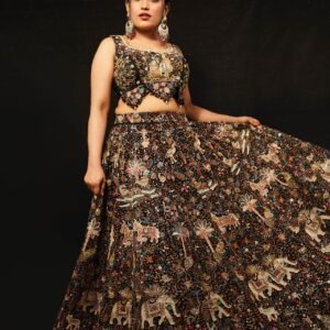 Embroidered Black Designer Lehenga with Multicolor Threadwork