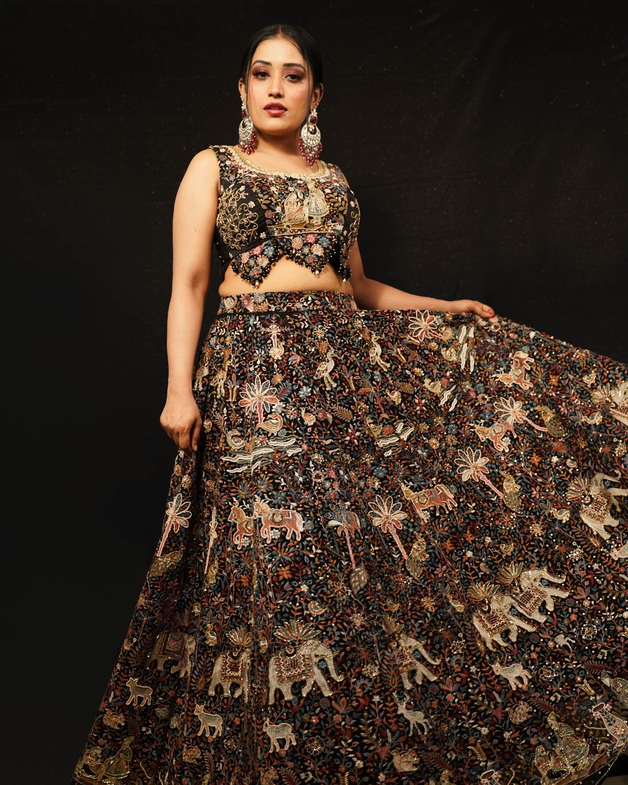 Embroidered Black Designer Lehenga with Multicolor Threadwork