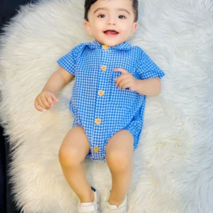🍼 Adorable Cotton Baby Romper – Sky Blue